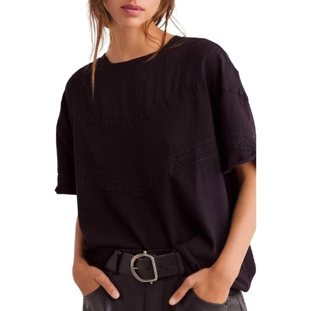 We The Free by Free People Striped Oversized Tee – Black – Size XS – NWT – $98 - Picture 2 of 7